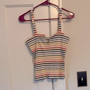 Billabong Striped Ribbed Sweetheart Tank Top in Navy, Red, Yellow, Cream